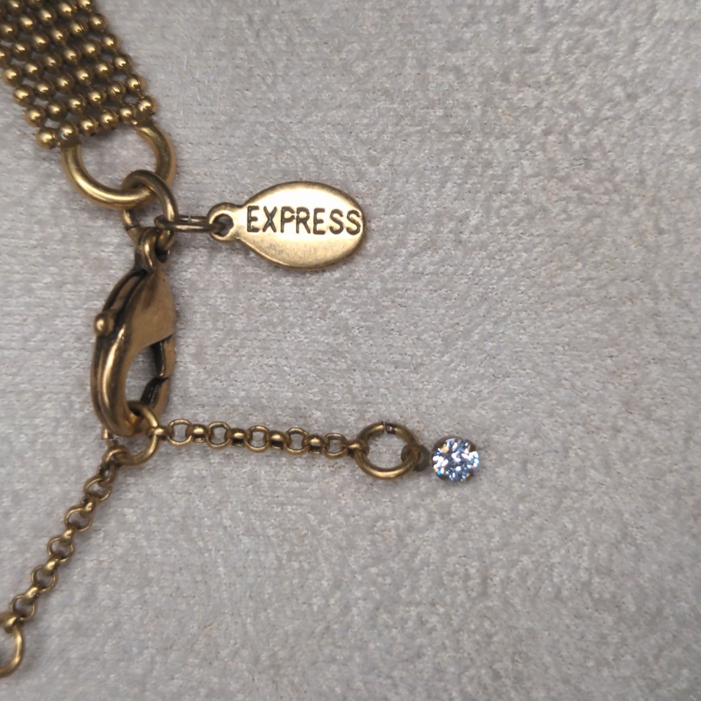 Express gold mesh art deco style chocker necklace w/ rhinestones - Picture 3 of 5